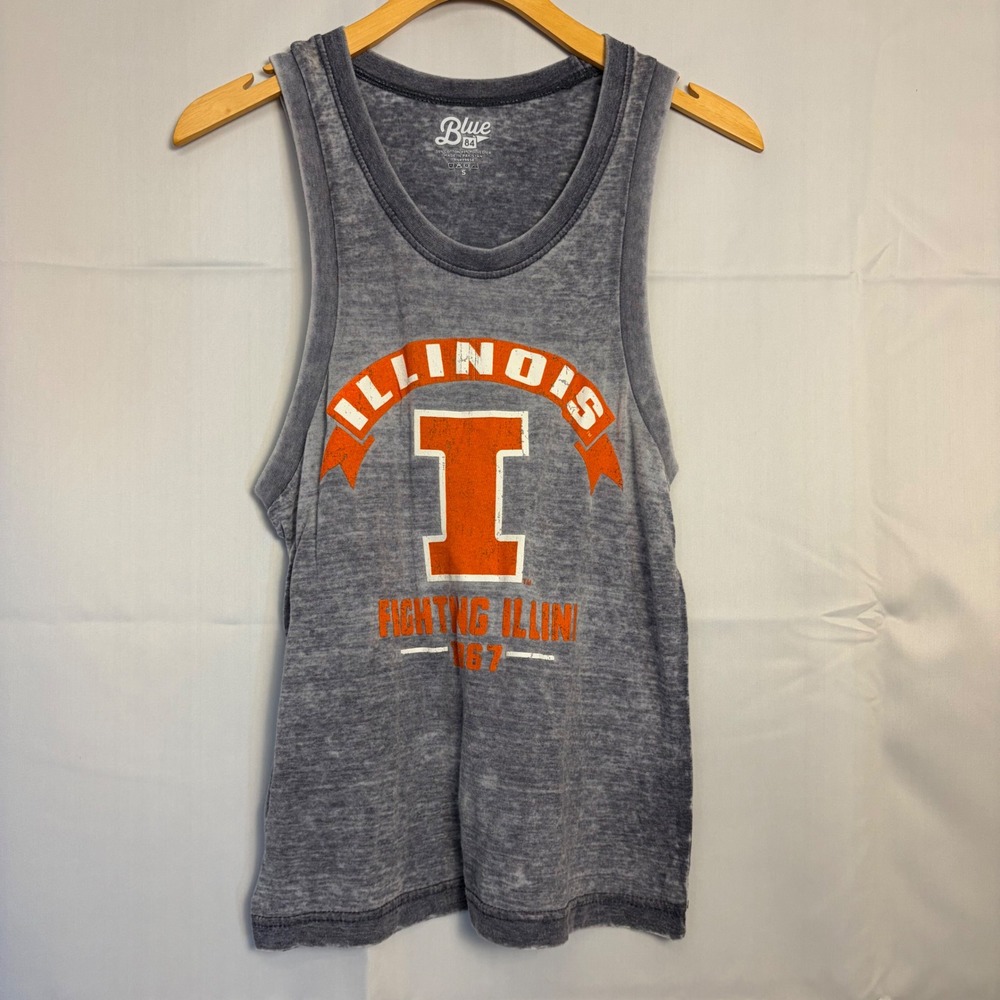 Blue 84 Illinois Fighting Illini Tank Top Gray Burnout Graphic Sleeveless S